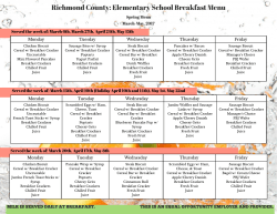 Richmond Count y: Element ar y School Br eak fast Menu