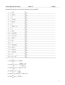 1 dy dx ln 3 y e x = dy dx cosh 2 4 1 x y x x + = + + dy dx