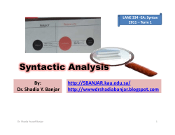 Syntactic Analysis Syntactic Analysis