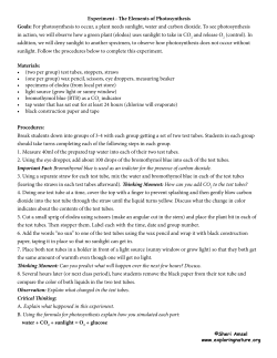 Experiment - The Elements of Photosynthesis Goals