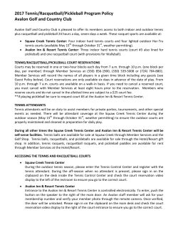 2017 Tennis/Racquetball/Pickleball Program Policy Avalon Golf and