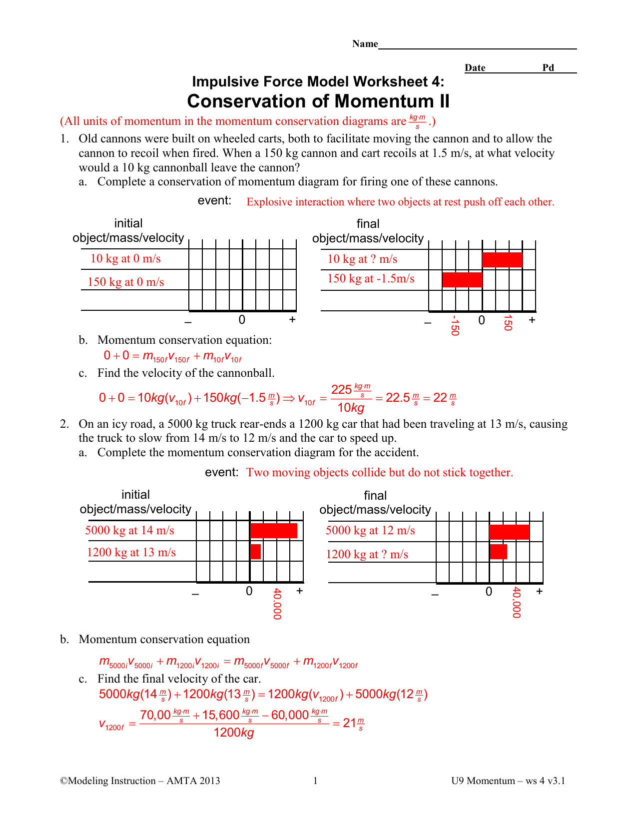 Impulse Momentum wkst 22 Key With Regard To Momentum Worksheet Answer Key