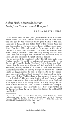 Robert Hooke`s Scientific Library: Books From