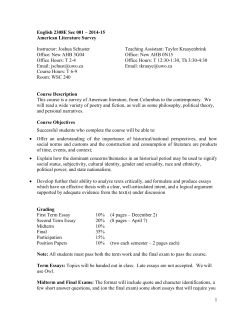 1 English 2308E Sec 001 &ndash; 2014-15 American Literature Survey