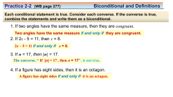 Practice 2-2 (WB page 277) Biconditional and