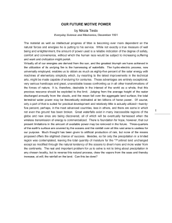 OUR FUTURE MOTIVE POWER by Nikola Tesla