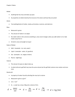 Chapter 2 Notes: Matter Anything that has mass and takes up space
