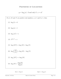Properties of Logarithms y = log (x) if and only if x = a