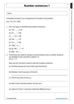 Number sentences 1 - E