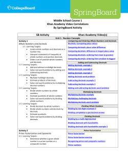 Middle School Course 1 Khan Academy Video Correlations By