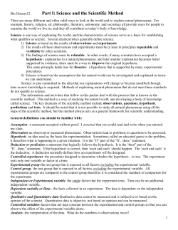 Part I: Science and the Scientific Method