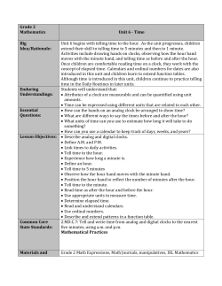Grade 2 Mathematics Unit 6 - Time Big Idea/Rationale: Unit 6 begins