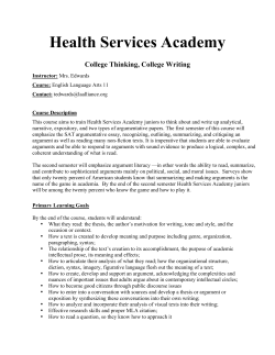 Health Services Academy College Thinking, College Writing