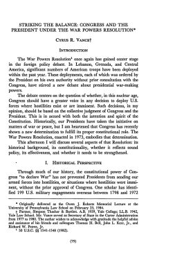 Striking the Balance: Congress and the President Under the War