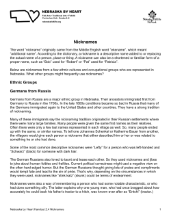 Nicknames - Nebraska Folklife Network