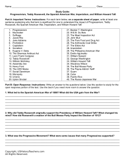 Study Guide: Progressivism, Teddy