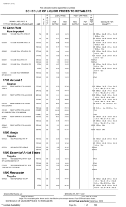 SCHEDULE OF LIQUOR PRICES TO