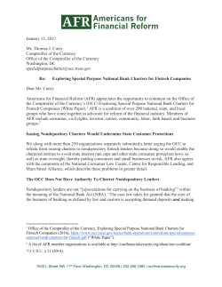 January 15, 2017 Mr. Thomas J. Curry Comptroller of the Currency