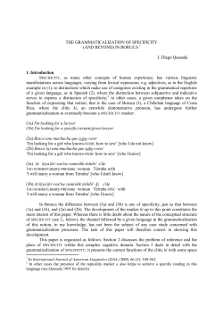 THE GRAMMATICALIZATION OF SPECIFICITY (AND BEYOND) IN