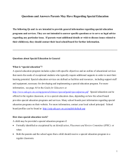Questions and Answers Parents may have regarding Special