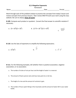 8.2.4 Negative Exponents Homework Name