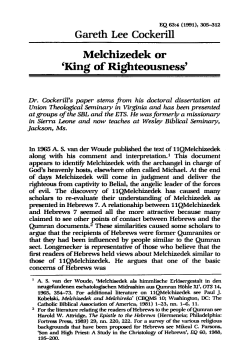 "Melchizedek or `King of Righteousness`,"The Evangelical Quarterly
