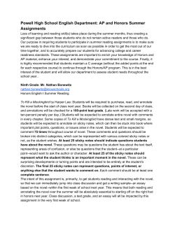 AP and Honors Summer Assignments