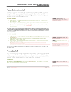 Problem Statement (required) Purpose (required)