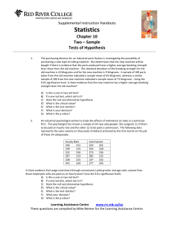 Chapter 10 Questions: Two &ndash; Sample Tests of Hypothesis
