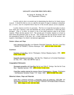 LOCALITY ANALYSIS FOR COSTA RICA By George R. Ryskamp