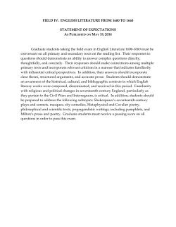 FIELD IV: ENGLISH LITERATURE FROM 1600 TO 1660