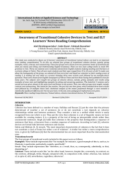 Awareness of Transitional Cohesive Devices in Text and ELT