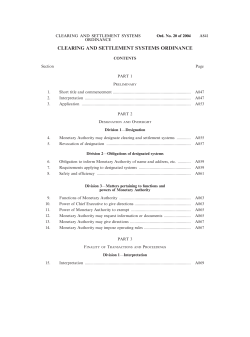 CLEARING AND SETTLEMENT SYSTEMS ORDINANCE