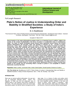 Plato`s Notion of Justice in Understanding Order and Stability in