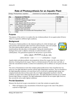 Rate of Photosynthesis for an Aquatic Plant