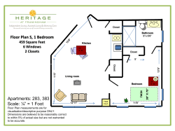 Floor Plan S, 1 Bedroom Apartments: 283, 383 Scale: &frac14;&rdquo; = 1 Foot