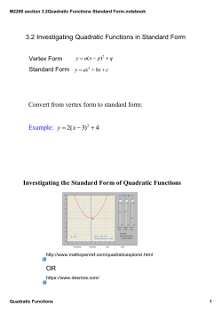 M2200 section 3.2Quadratic Functions Standard Form