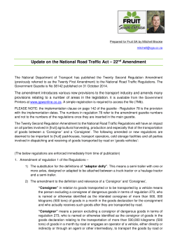 Notice &ndash; Update on the National Road Traffic Act, 22nd Amendment