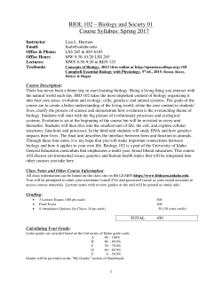 BIOL 102 &ndash; Biology and Society 01 Course Syllabus: Spring 2017