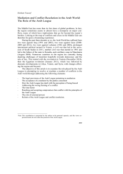 Mediation and Conflict Resolution in the Arab World: The Role of the