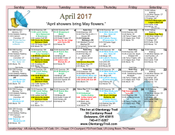 April 2017 Activity Calendar