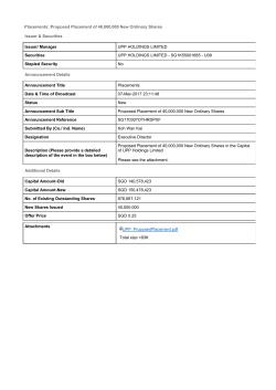 Proposed Placement of 40000000 New Ordinary