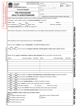 Pre procedure health questionnaire