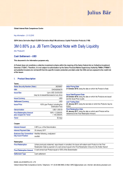 3M 0.80% pa JB Term Deposit Note with Daily Liquidity