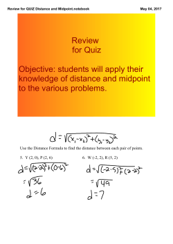 Review for QUIZ Distance and Midpoint.notebook