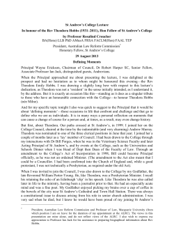 St Andrew`s College Lecture In honour of the Rev Theodora Hobbs