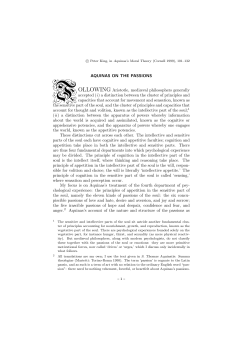 AQUINAS ON THE PASSIONS FOLLOWING Aristotle, medi&aelig;val