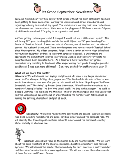 1st Grade September Newsletter