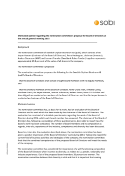 Motivated opinion re. proposal by the Nomination Committee