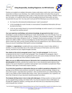 Citing Responsibly, Avoiding Plagiarism: An NPS Refresher